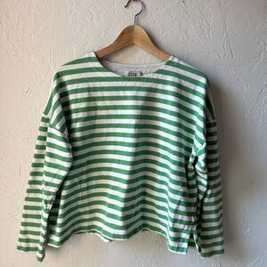COS Green and White Striped Long Sleeve Shirt S